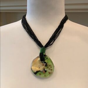 Green And Black‎ Blown Glass Statement Necklace